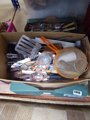 Lot 5350 - Two boxes containing cutlery and kitchenware