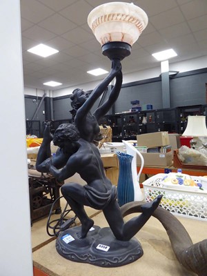 Lot 5358 - Art Deco style table lamp with figures to the...
