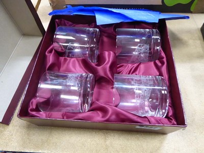 Lot 5382 - Boxset of four etched train patterned tumblers