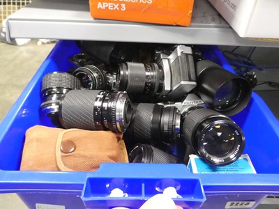 Lot 2223 - Box containing various cameras, camera lenses etc