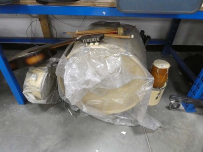Lot 2251 - Selection of drums, drumsticks, and a guitar