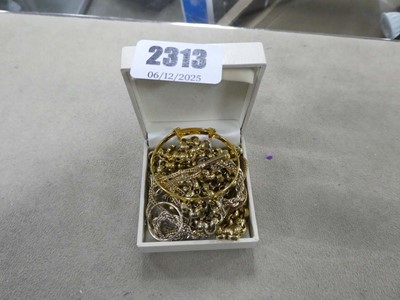 Lot 2313 - Box containing various yellow metal chains,...