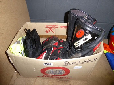 Lot 4455 - Box of motorcycle boots and trousers plus...
