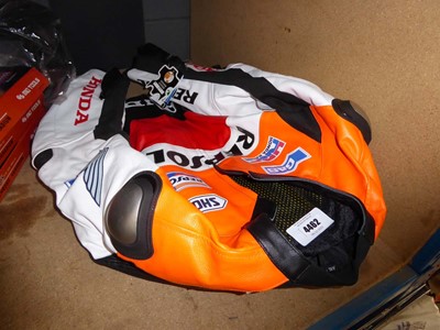 Lot 4462 - Honda leather orange white and red motorcycle...