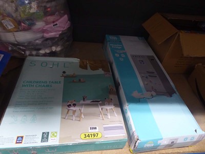 Lot 3398 - Wooden fridge and a children's table and chairs