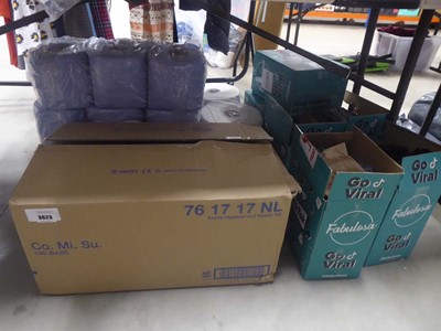 Lot 3623 - Box of incontinent pads, blue hand towels,...