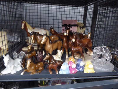 Lot 5516 - Cage containing Beswick and other horse figures