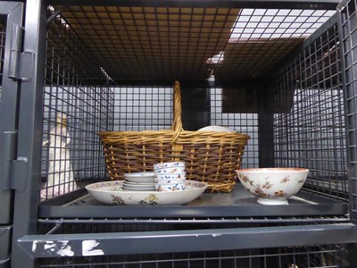 Lot 5520 - Cage containing wicker basket plus modern...