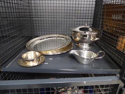 Lot 5530 - Cage containing silver plated serving trays,...