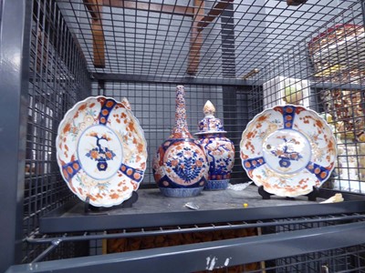 Lot 5491 - Cage containing Imari lidded pots plus a vase...