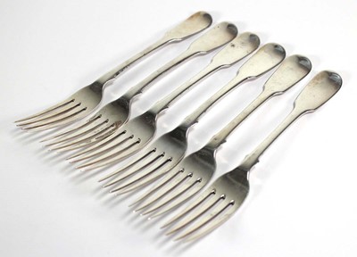 Lot 242 - A set of six George IV silver fiddle pattern...