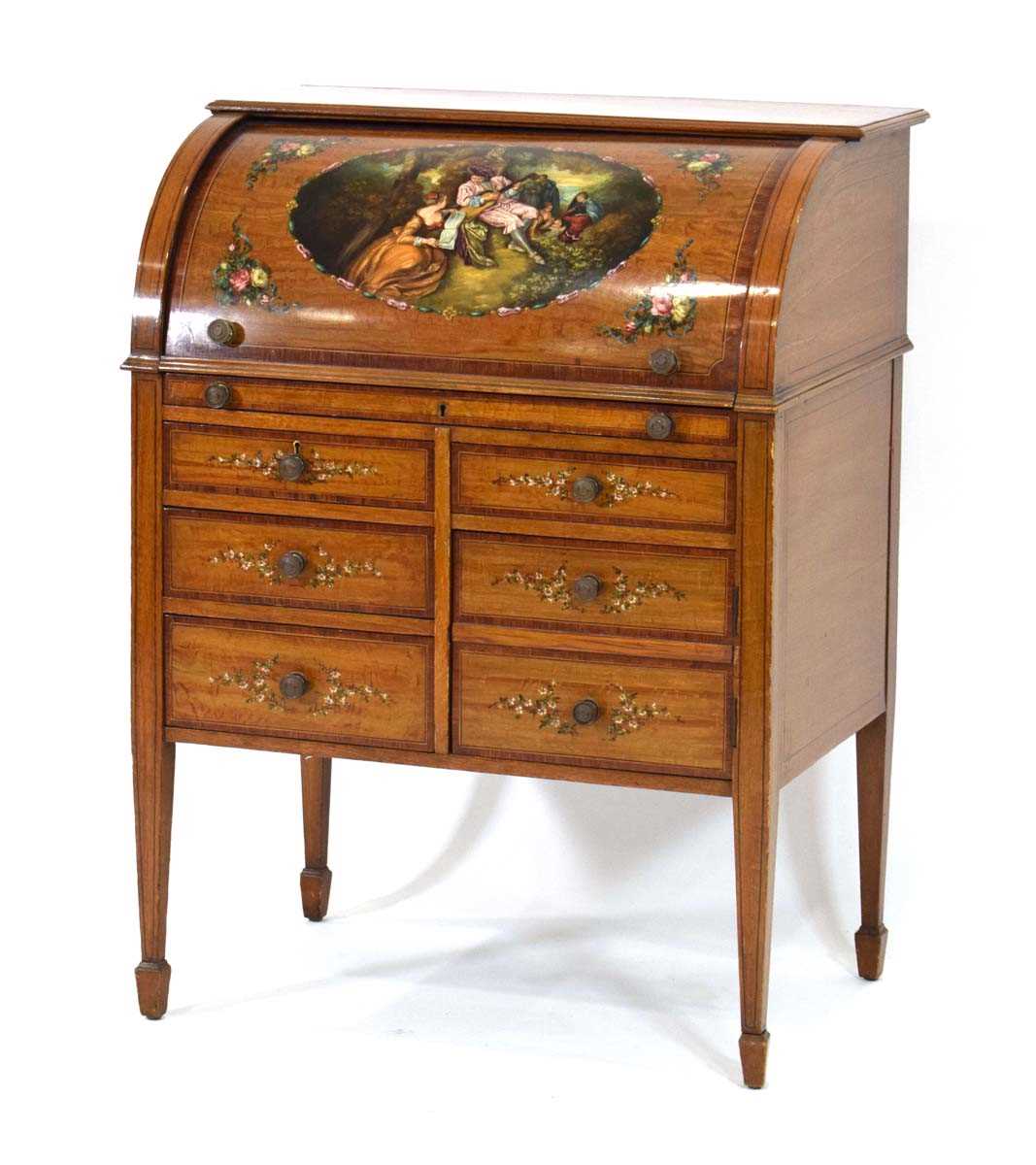 Lot 27 - A Sheraton Revival satinwood, rosewood banded,...