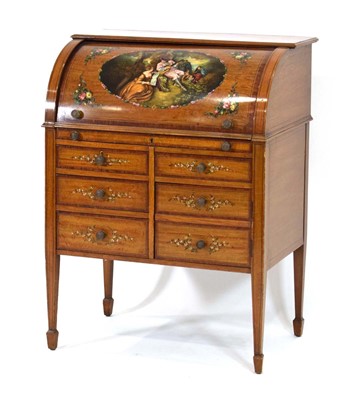 Lot 27 - A Sheraton Revival satinwood, rosewood banded,...