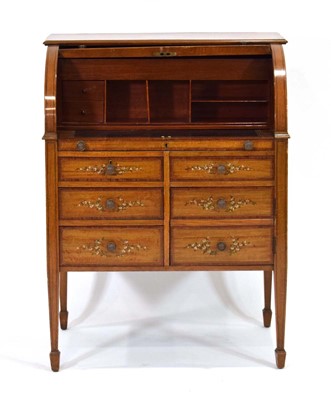 Lot 27 - A Sheraton Revival satinwood, rosewood banded,...
