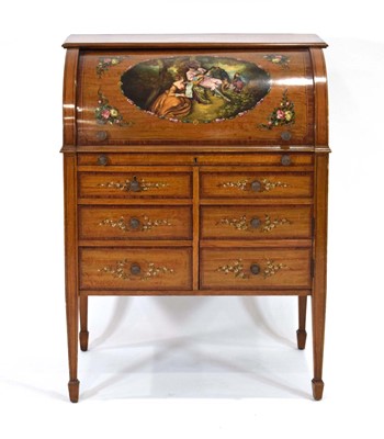 Lot 27 - A Sheraton Revival satinwood, rosewood banded,...