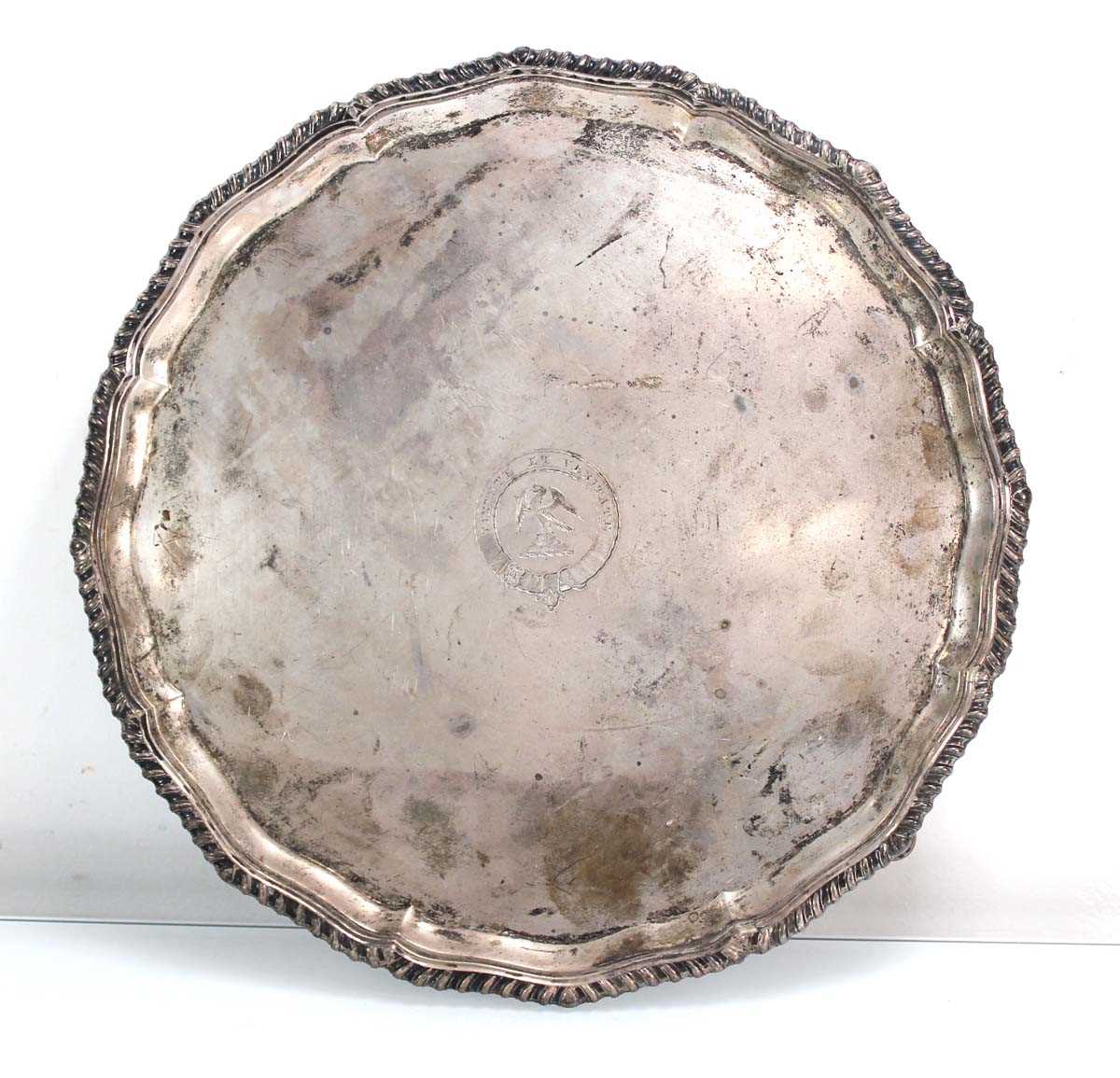 Lot 258 - An Edwardian silver salver with piecrust...