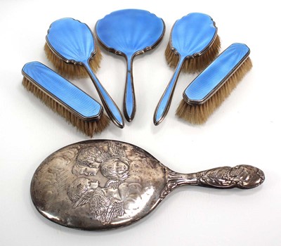 Lot 259 - A silver and pale blue guilloche enamel five...