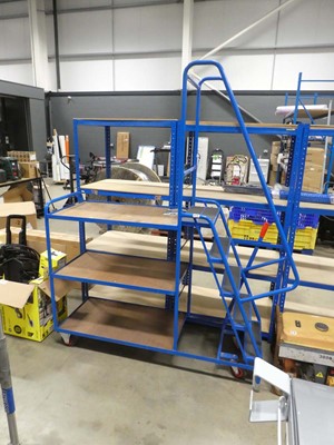 Lot 4278 - Blue mobile warehouse steps with trolley