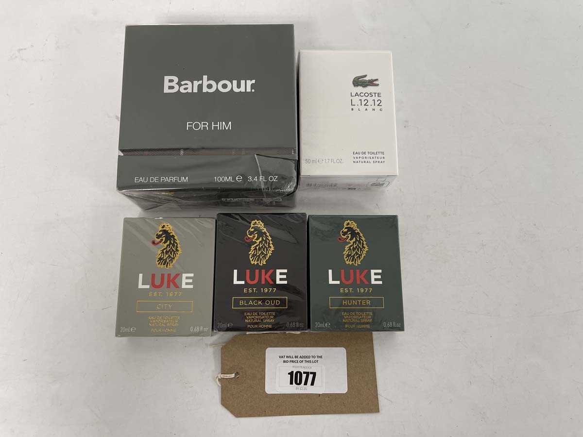 Lot 1077 - 5x Perfumes to include Lacoste blanc 50ml,...
