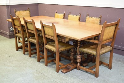 Lot 1 - A large 20th century oak dining table on...