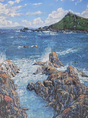 Lot 51 - Seb West (b. 1968), 'High Tide on Porthmeor',...