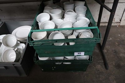 Lot 623 - 2 green heavy duty stacking crates containing...