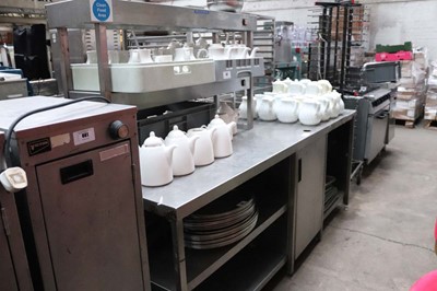 Lot 655 - 220cm stainless steel chefs pass with 2 tier...