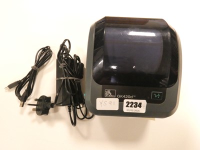 Lot 2234 - Unboxed Zebra label printer GK420D with power...