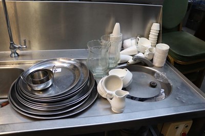 Lot 743 - Stack of stainless steel round serving platters