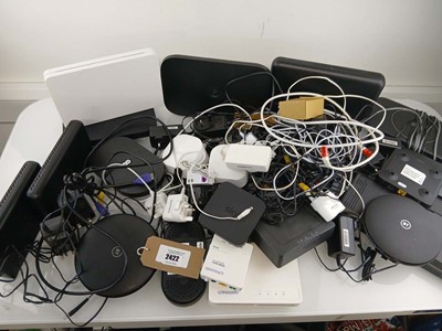 Lot 2422 - Quantity of Hubs, Routers, Wifi discs & TV boxes