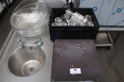 Lot 89 - Stack of decorative slates, salt and pepper...