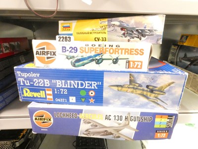 Lot 2263 - Four boxed model kits, a Russian naval fighter...