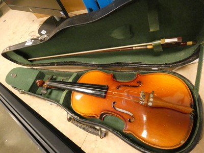 Lot 2296 - Violin and bow in case