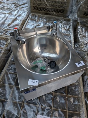 Lot 226 - Small stainless steel hand basin with two taps