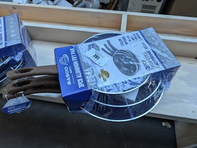 Lot 261 - Basoo three piece aluminium fry pan set with...