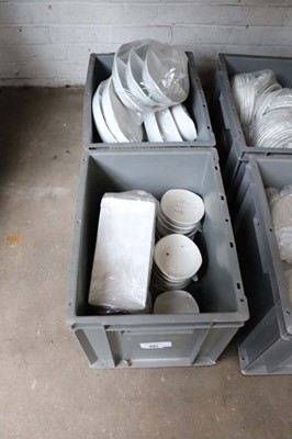 Lot 387 - 2 stacking crates of assorted white china