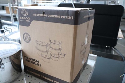 Lot 592 - Basoo aluminium cook pot set, boxed