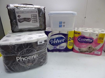 Lot 3540 - 3 packs toilet tissue, L shaped sofa cover and...