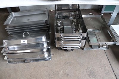 Lot 953 - 6x chafing dish stands with associated dishes...