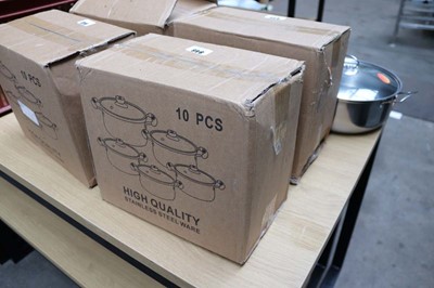 Lot 846 - Ten piece stainless steel and glass lid pan...