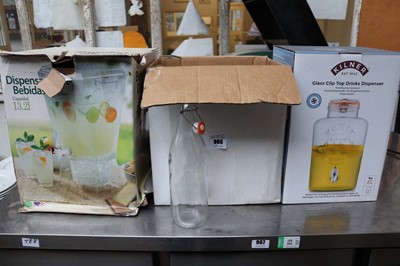 Lot 966 - Box of water bottles, Kilner drink dispenser...