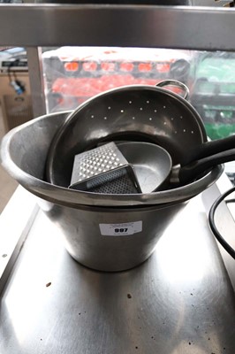 Lot 997 - Two large mixing bowls, two fry pans and other...