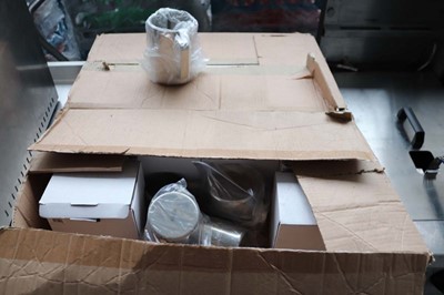 Lot 1012 - Two boxes of stainless steel jugs