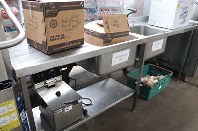 Lot 1015 - 230cm stainless steel double bowl sink unit...