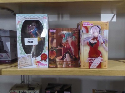 Lot 2033 - 3 Boxed Super Sonico figures Princess of the...