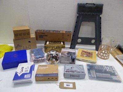 Lot 3577 - Step stool, Floor scrub brush, 4 tumblers,...