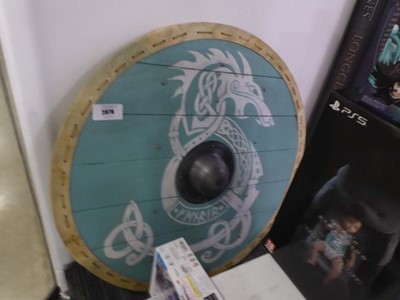 Lot 2076 - Full size wood and metal replica Viking shield