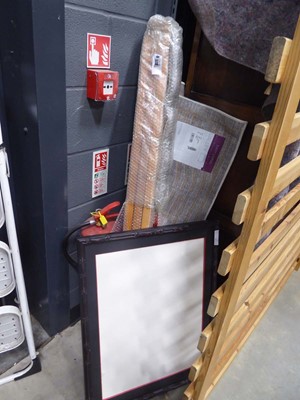 Lot 5272 - Wooden slats, picture frame plus a beige carpet