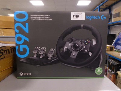 Lot 2186 - Boxed Logitech V920 steering wheel and pedals...