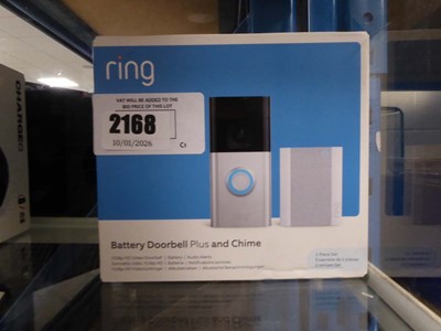 Lot 2168 - 2 boxed Ring Battery Doorbell Plus and chimes